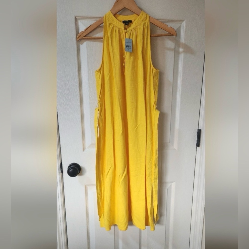 Ann Taylor Factory NWT Yellow Linen Blend Halter Midi Dress - Petite XS